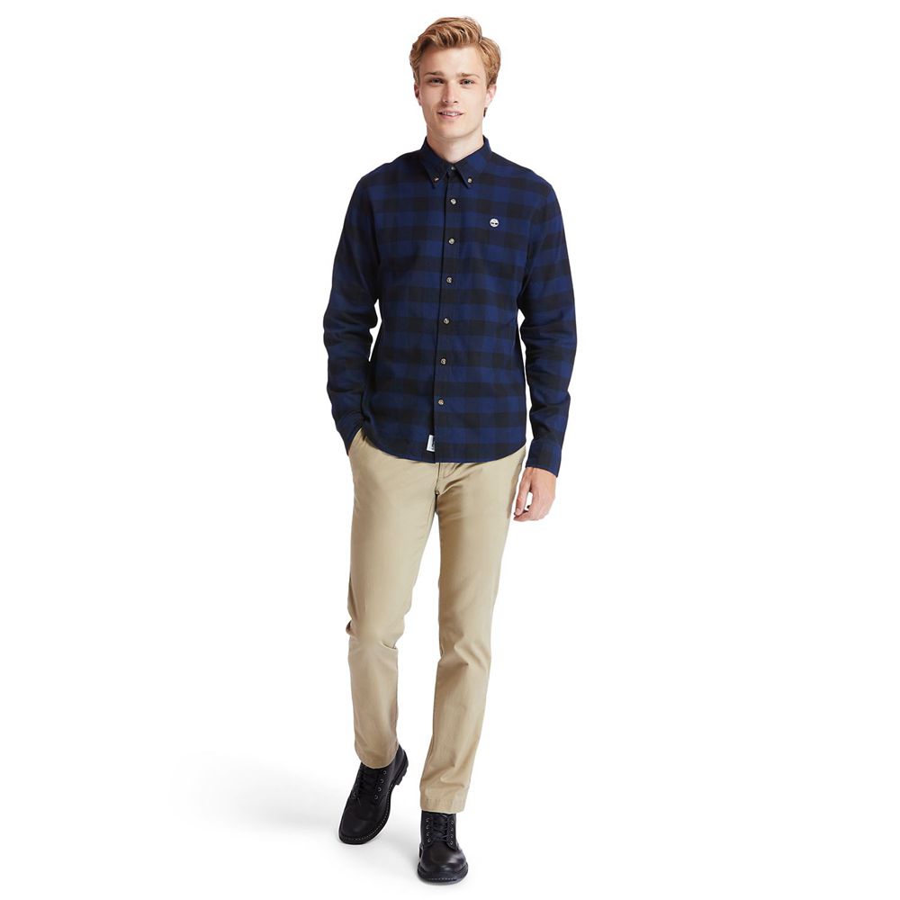 Timberland Mens Shirts Mascoma River Slim-Fit Long-Sleeve Check - Navy - India MW4062319